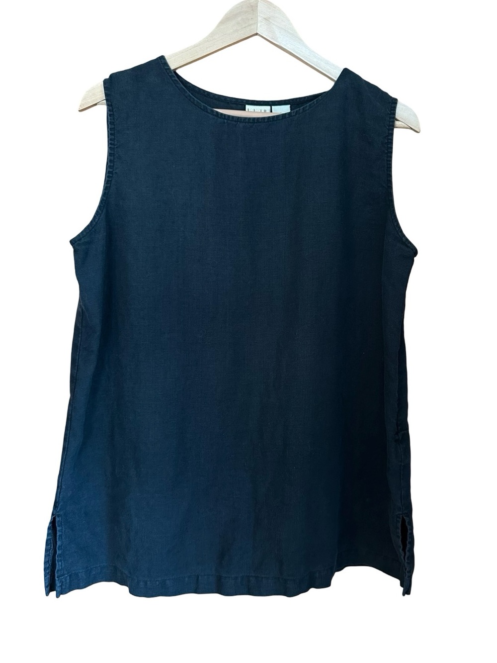 Linden Hill Linen Sleeveless Blouse Tank Boat Neck Light Black Sz L